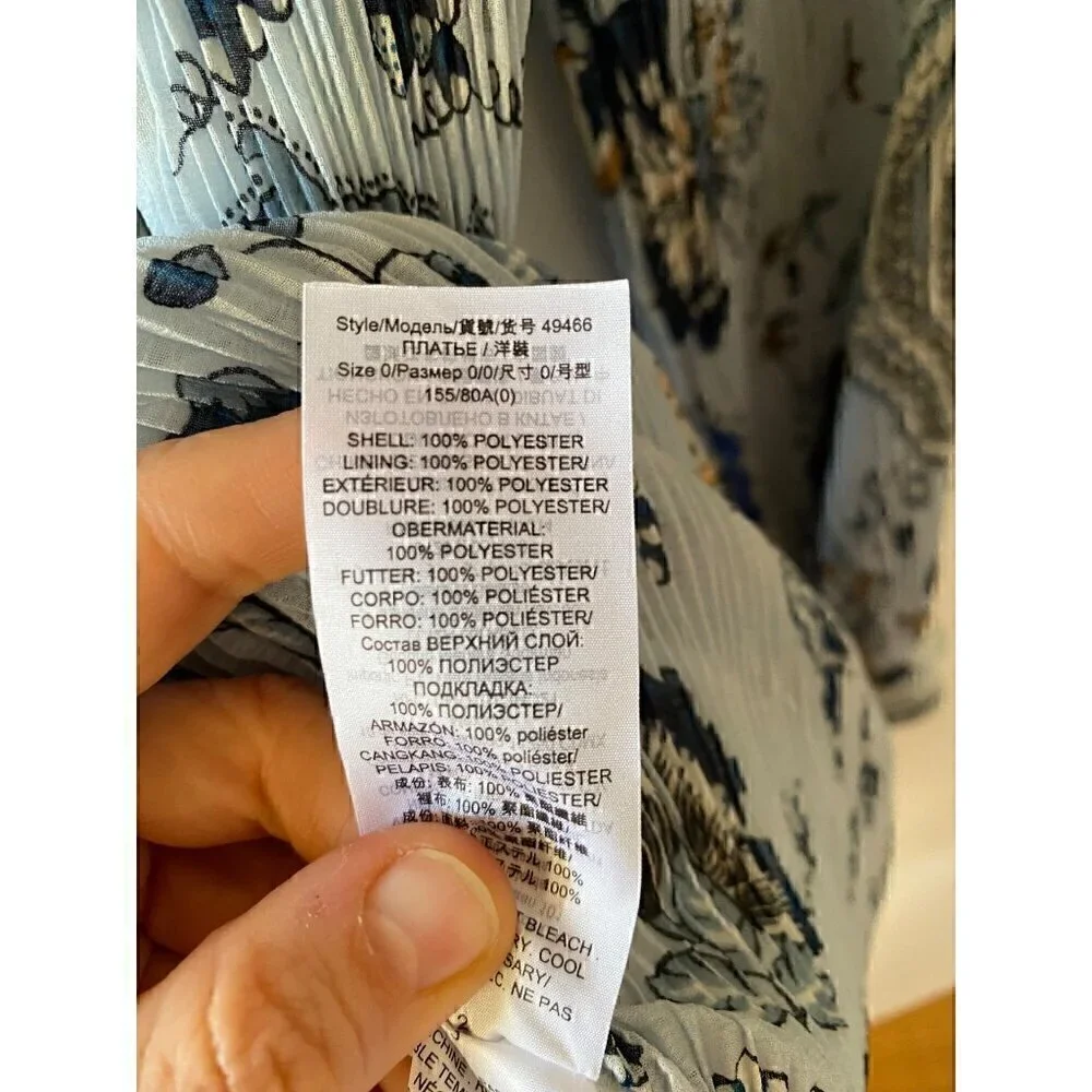 Tory Burch Deneuve Paisley Dress Size 0 Blue Crinkle Floral Ruffle Long Sleeve - Picture 14 of 14